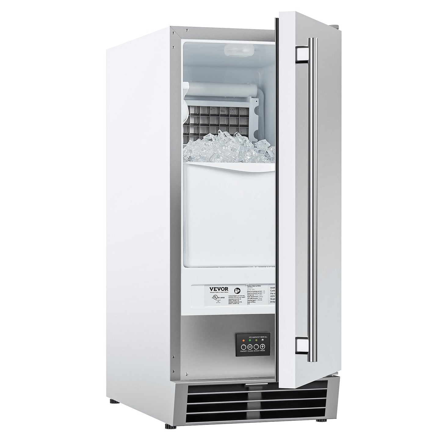 Undercounter Built-in Ice Maker, 50 Lbs/Day Under Counter Ice Maker Machine with Reversible Door Stainless Steel, Freestanding Ice-Making Machine for Restaurant, Outdoor Kitchen, Terrace, Pool