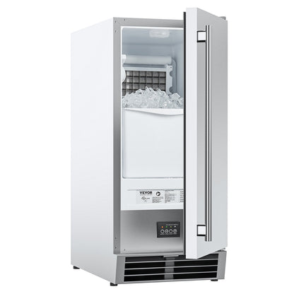 Undercounter Built-in Ice Maker, 50 Lbs/Day Under Counter Ice Maker Machine with Reversible Door Stainless Steel, Freestanding Ice-Making Machine for Restaurant, Outdoor Kitchen, Terrace, Pool