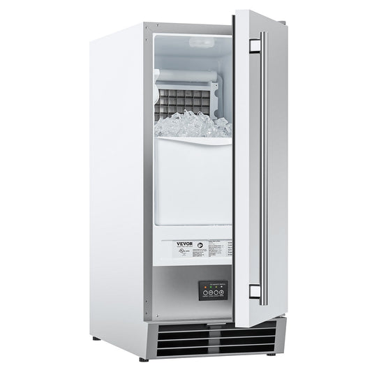 Undercounter Built-in Ice Maker, 50 Lbs/Day Under Counter Ice Maker Machine with Reversible Door Stainless Steel, Freestanding Ice-Making Machine for Restaurant, Outdoor Kitchen, Terrace, Pool