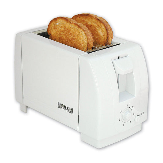 Better Chef Two Slice Toaster in White - Wide Slots, Adjustable Browning Control, Quick Cancel Button