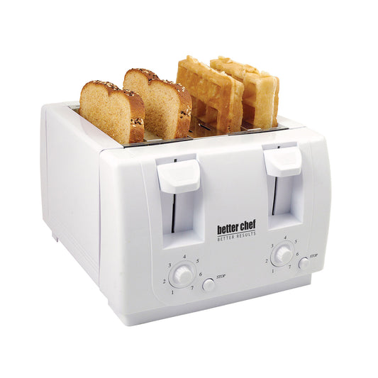 Better Chef 4 Slice Dual-Control Toaster in White - Adjustable Browning, Cool-Touch Panels, Easy Clean-up