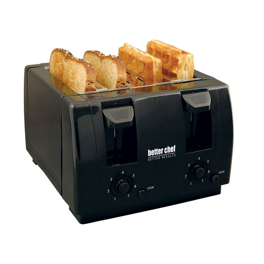 Versatile Black 4-Slice Toaster with Dual Control for Perfectly Toasted Bagels and Waffles