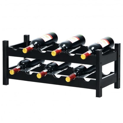 2-Tier 12 Bottles Bamboo Storage Shelf  Wine Rack-Brown - Color: Brown