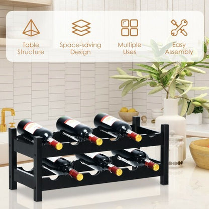 2-Tier 12 Bottles Bamboo Storage Shelf  Wine Rack-Brown - Color: Brown