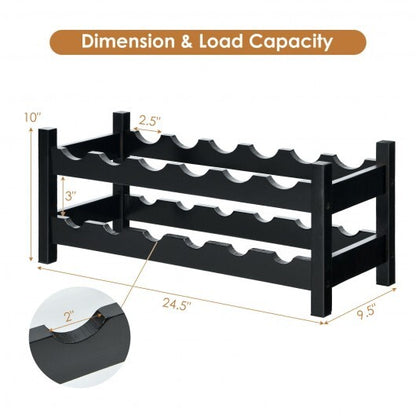 2-Tier 12 Bottles Bamboo Storage Shelf  Wine Rack-Brown - Color: Brown