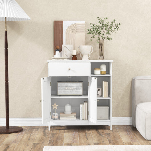 Freestanding Kitchen Cupboard Storage Organizer with 1 Large Drawer - Color: White