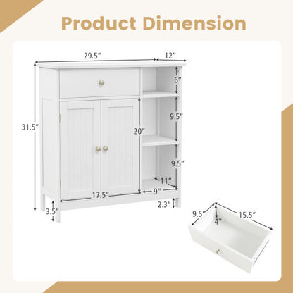 Freestanding Kitchen Cupboard Storage Organizer with 1 Large Drawer - Color: White