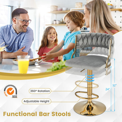 Swivel Barstool with Woven Back Set of 2 for Kitchen Island Cafe-Gray