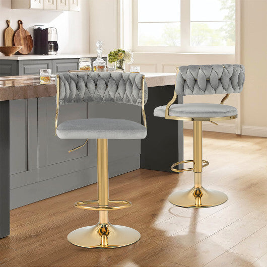 Swivel Barstool with Woven Back Set of 2 for Kitchen Island Cafe-Gray - Color: Gray