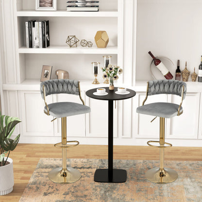 Swivel Barstool with Woven Back Set of 2 for Kitchen Island Cafe-Gray - Color: Gray