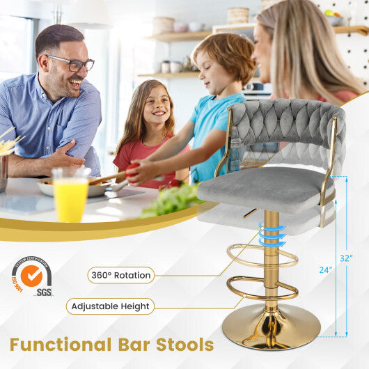 Swivel Barstool with Woven Back Set of 2 for Kitchen Island Cafe-Gray - Color: Gray