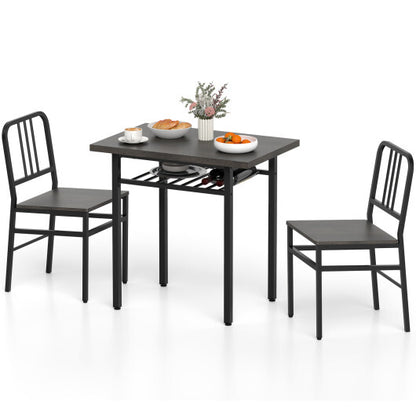 3-Piece Dining Table Set with Rectangular Kitchen Table and 2 Chairs-Rustic Brown
