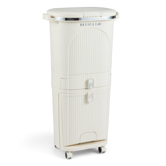 11 Gallon 3-Layer Kitchen Trash Can with Lid and 2 Removable Buckets-Beige - Color: Beige