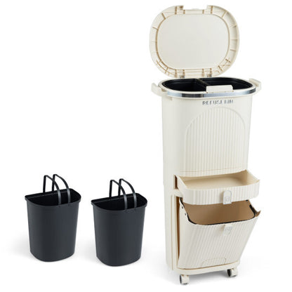 11 Gallon 3-Layer Kitchen Trash Can with Lid and 2 Removable Buckets-Beige - Color: Beige