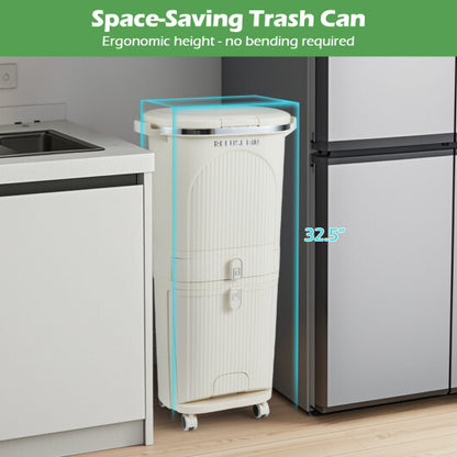 11 Gallon 3-Layer Kitchen Trash Can with Lid and 2 Removable Buckets-Beige - Color: Beige