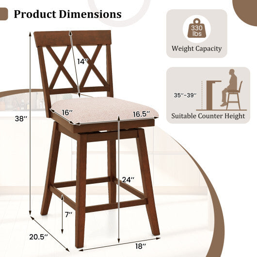 24 Inch Counter Height Barstools with Backrest and Upholstered Seat Cushion for Kitchen Dining Room-24 Inch