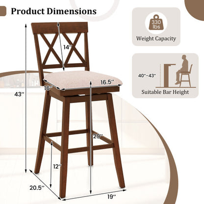 24 Inch Counter Height Barstools with Backrest and Upholstered Seat Cushion for Kitchen Dining Room-24 Inch