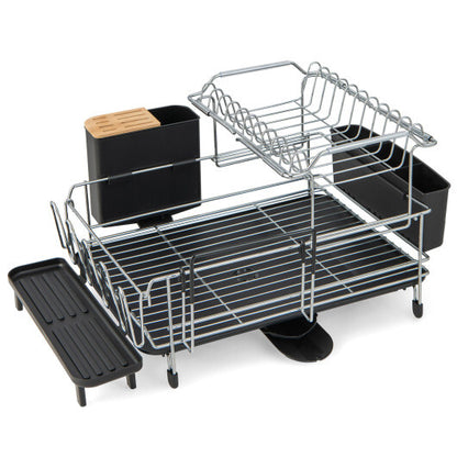 2-Tier Detachable Dish Rack with Drainboard and 360 Swivel Spout