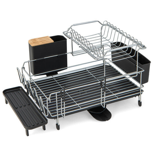 2-Tier Detachable Dish Rack with Drainboard and 360 Swivel Spout