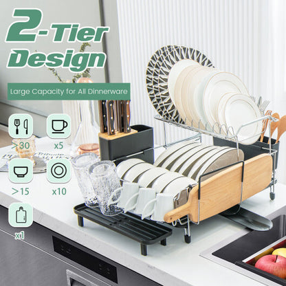 2-Tier Detachable Dish Rack with Drainboard and 360 Swivel Spout