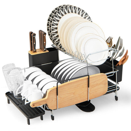 2-Tier Detachable Dish Rack with Drainboard and 360 Swivel Spout