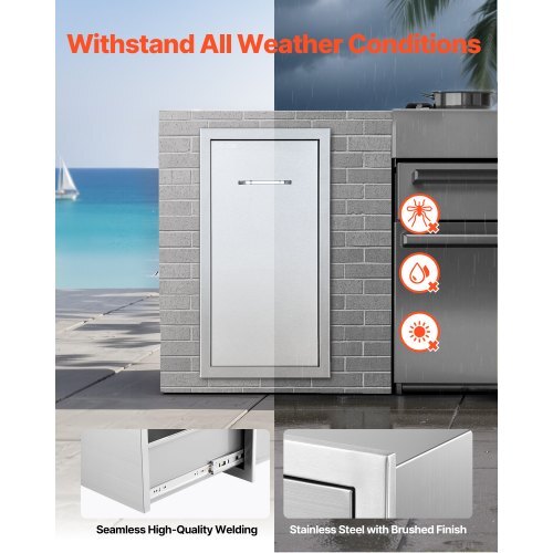 Outdoor Kitchen Trash Drawer, 13.54"W x 19.61"D x 25.79"H Interior Storage, Multi-Purpose Outdoor Kitchen Drawers Stainless Steel, 55 lbs Max Capacity per Tier, for Outdoors BBQ Island Kitchens