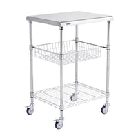 Kitchen Utility Cart, 3 Tiers, Wire Rolling Cart with 470LBS Capacity, Steel Service Cart on Wheels, Metal Storage Trolley with 76mm Basket Curved Handle PP Liner 6 Hooks, for Indoor and Outdoor