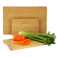 MegaChef 3 Piece 9 Inch, 12 Inch, and 15 Inch Bamboo Wood Cutting Board Set with Juice Grooves