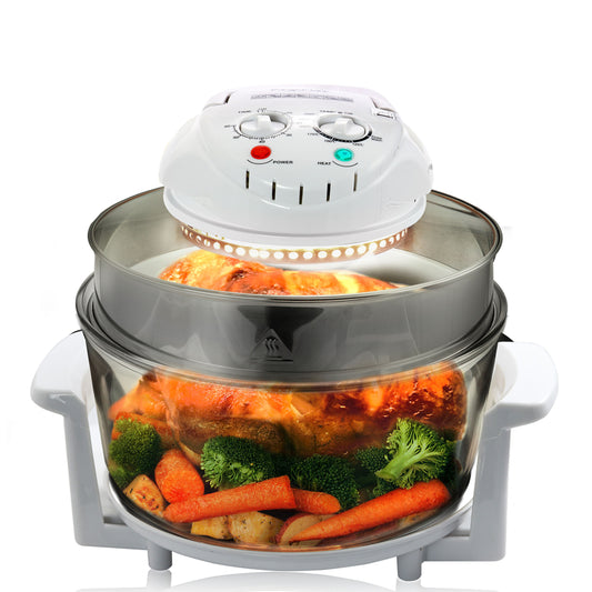 MegaChef Multipurpose Countertop Halogen Oven Air Fryer/Rotisserie/Roaster - Cook Faster and Healthier Meals in White