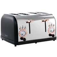 MegaChef 4 Slice Wide Slot Toaster with Variable Browning - Perfect Breakfast Companion in Black and Rose Gold