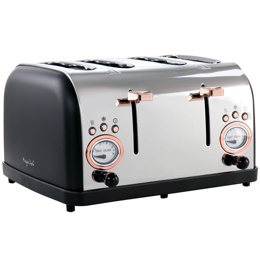 MegaChef 4 Slice Wide Slot Toaster with Variable Browning - Perfect Breakfast Companion in Black and Rose Gold