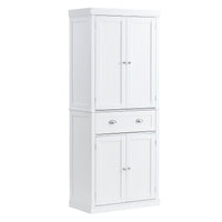 72" Kitchen Pantry Storage Cabinet, Freestanding Utility Cabinets with Doors, Drawer and 3 Adjustable Shelves, Tall Food Buffet Pantries for Kitchen, Living Room, Dinning Room, Laundry, White