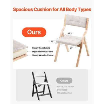 Wooden Folding Chairs with Cushion, Set of 4, Portable Foldable Cushion Chair with Wooden Frame, Modern Padded Dining Chair for Kitchen, Office, Wedding, Party, Dining Room, Easy Assembly, Beige