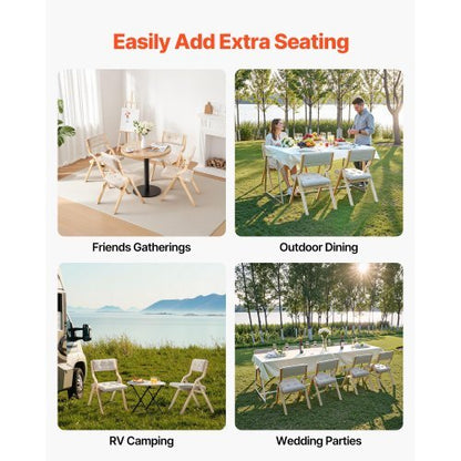 Wooden Folding Chairs with Cushion, Set of 4, Portable Foldable Cushion Chair with Wooden Frame, Modern Padded Dining Chair for Kitchen, Office, Wedding, Party, Dining Room, Easy Assembly, Beige
