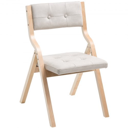 Wooden Folding Chairs with Cushion, Set of 4, Portable Foldable Cushion Chair with Wooden Frame, Modern Padded Dining Chair for Kitchen, Office, Wedding, Party, Dining Room, Easy Assembly, Beige