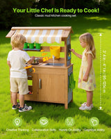 Mud Kitchen, Outdoor Mud Kitchen for Kids, Wood Outdoor Play Kitchens with Spoons, Sink, Tank, Sunshade Canopy, Shovels, Cookware Pots and Accessories, Wooden Play Kitchens for Home, Lawn
