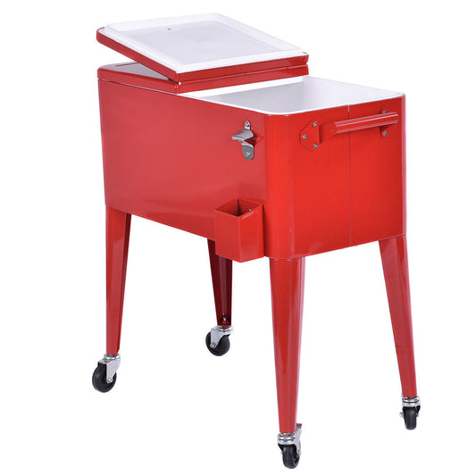 Red Portable Outdoor Patio Cooler Cart - Color: Red