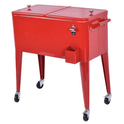 Red Portable Outdoor Patio Cooler Cart - Color: Red