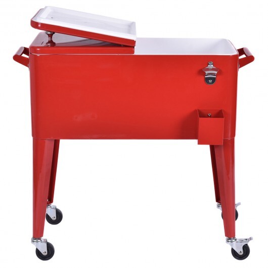 Red Portable Outdoor Patio Cooler Cart - Color: Red