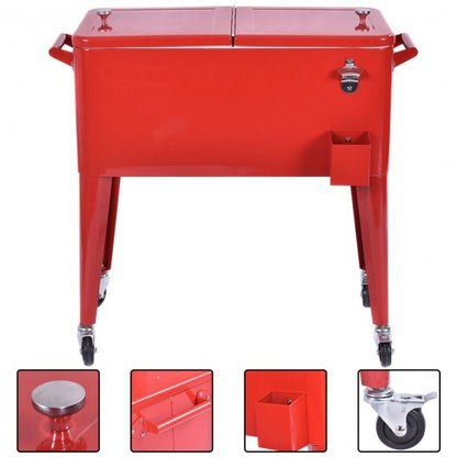 Red Portable Outdoor Patio Cooler Cart - Color: Red