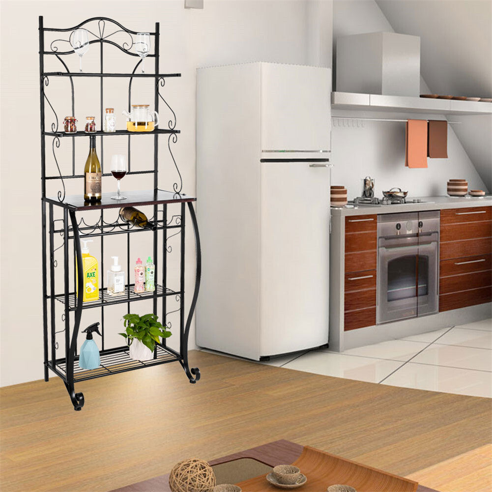 US 5-tier Metal Kitchen  Rack Storage Holder Organizer (HT-CJ011 With Accessories) black