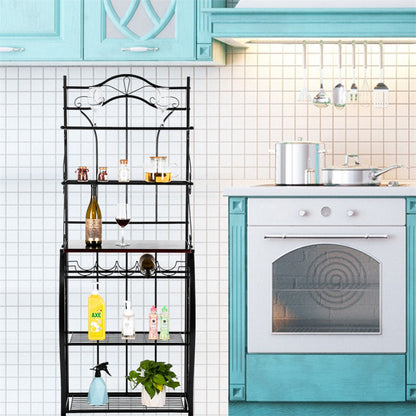 US 5-tier Metal Kitchen  Rack Storage Holder Organizer (HT-CJ011 With Accessories) black