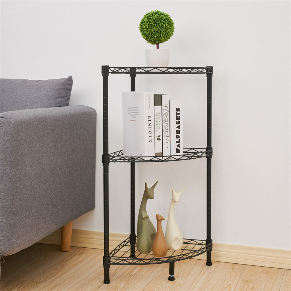 US 350 X 350 X H800 3 Tier Corner  Shelf Rustic Display Storage Shelves For Bedroom Living Room Office Kitchen  black