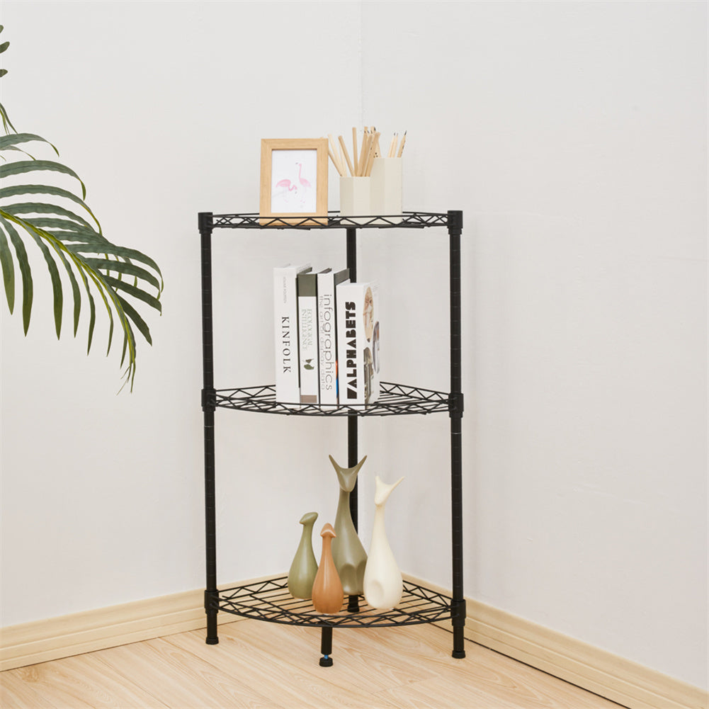 US 350 X 350 X H800 3 Tier Corner  Shelf Rustic Display Storage Shelves For Bedroom Living Room Office Kitchen  black