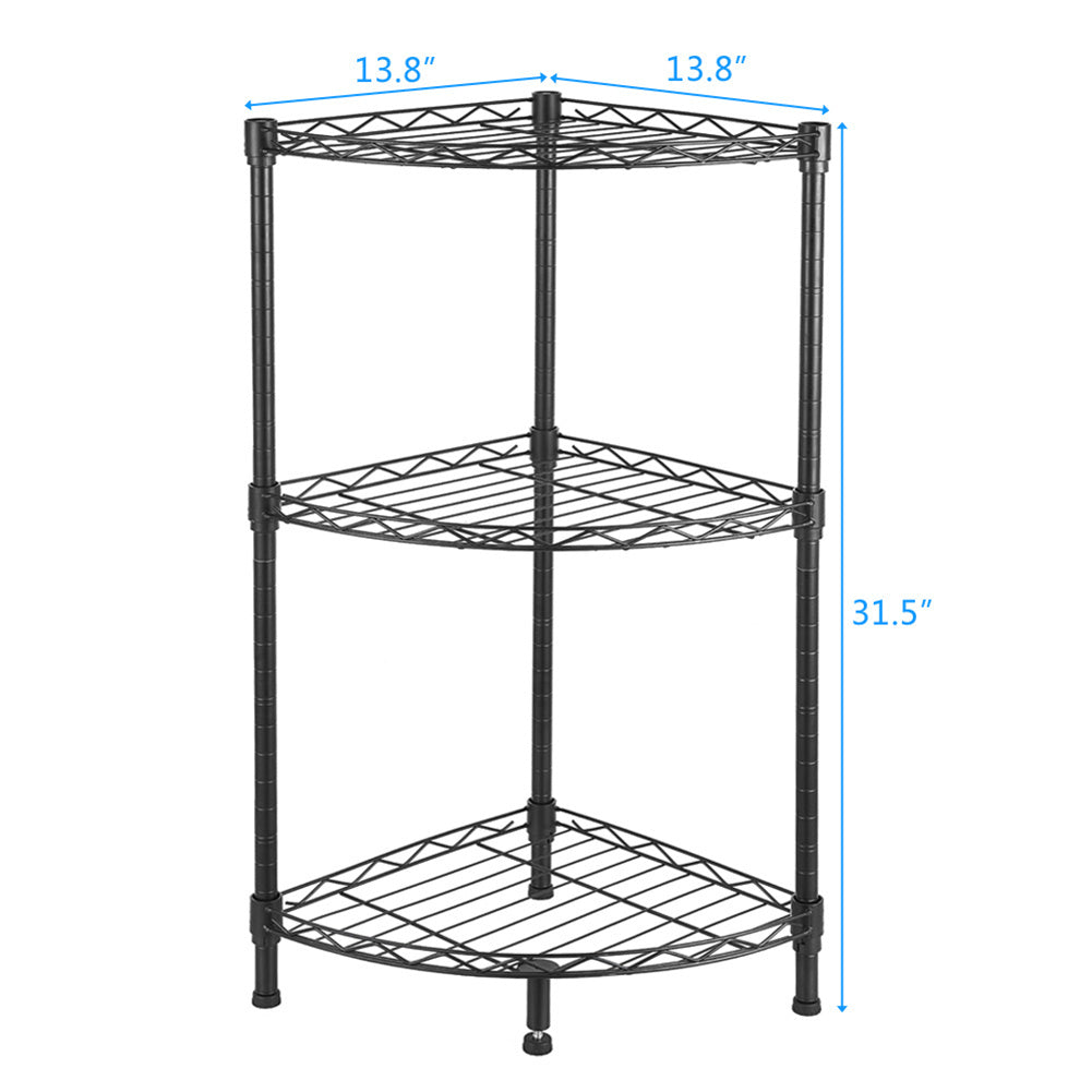 US 350 X 350 X H800 3 Tier Corner  Shelf Rustic Display Storage Shelves For Bedroom Living Room Office Kitchen  black