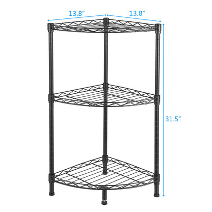 US 350 X 350 X H800 3 Tier Corner  Shelf Rustic Display Storage Shelves For Bedroom Living Room Office Kitchen  black