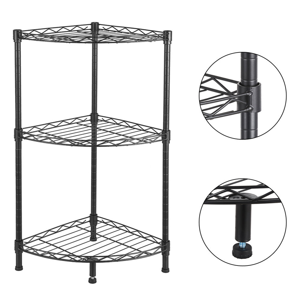 US 350 X 350 X H800 3 Tier Corner  Shelf Rustic Display Storage Shelves For Bedroom Living Room Office Kitchen  black