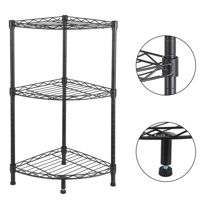 US 350 X 350 X H800 3 Tier Corner  Shelf Rustic Display Storage Shelves For Bedroom Living Room Office Kitchen  black