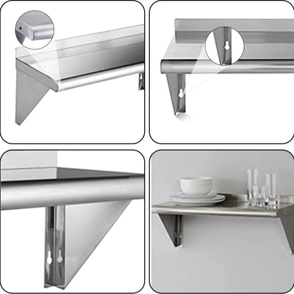 US Stainless Steel Wall Shelf 110 Lbs Load Heavy Duty Wall Mount Shelving For Kitchen Restaurant Laundry Room Bar 60 x 45cm