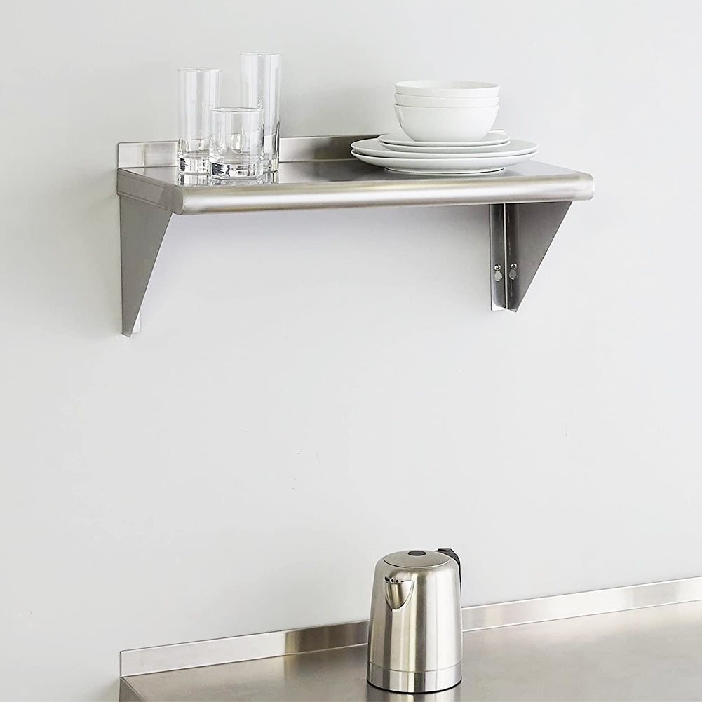 US Stainless Steel Wall Shelf 110 Lbs Load Heavy Duty Wall Mount Shelving For Kitchen Restaurant Laundry Room Bar 60 x 30cm